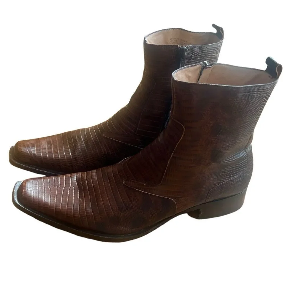 ALDO Men’s Brown Leather Short Ankle Western Cowboy Rodeo Boots Sz 42